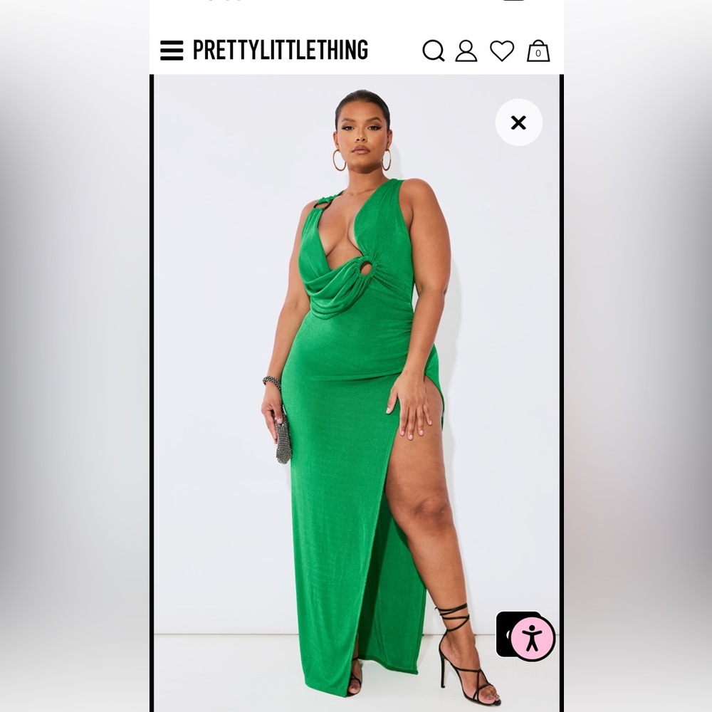 Plus Bright Green Ring Detail Drape Thigh Split Maxi Dress (NWT)